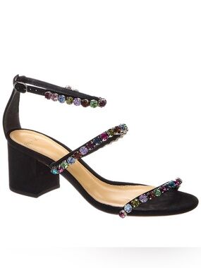 Alexandre Birman Black Suede Multigem Block Heel Sandal